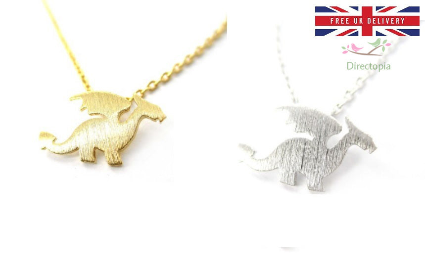 Minimalist Dragon Silhouette Magical Mythical Pendant Necklace & Gift Bag