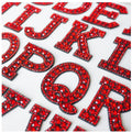 Red Rhinestone Letter Patch Patches Iron or Sew on Alphabet Crystal Customise