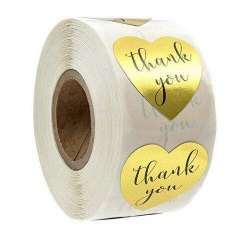 Heart Thank You Labels Stickers Gift Food Seal Homemade Craft 2.5cm - Gold
