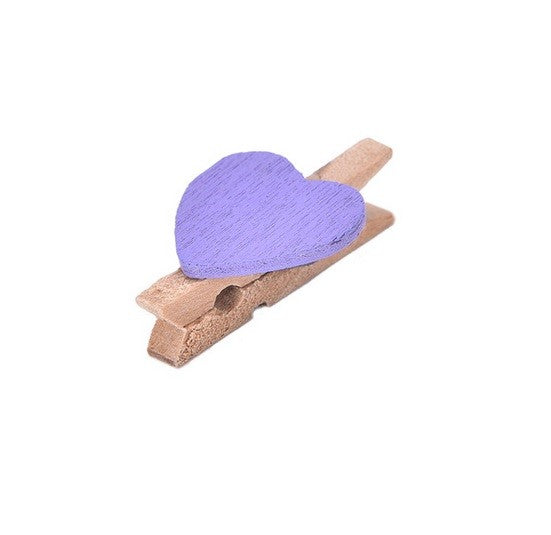 Mini Wooden Pegs with Colour Hearts Craft Wedding Photo Clips Wood 3x1.7cm - Purple