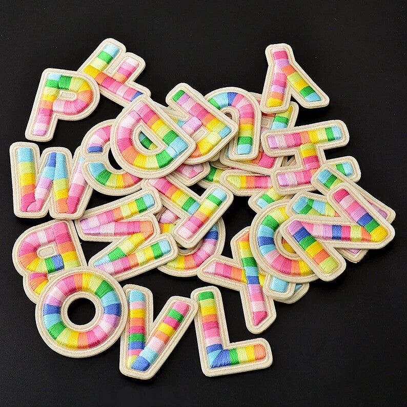 Multi Colour Rainbow Letter Patch Patches Iron on Sew on Alphabet Letters 5.5cm