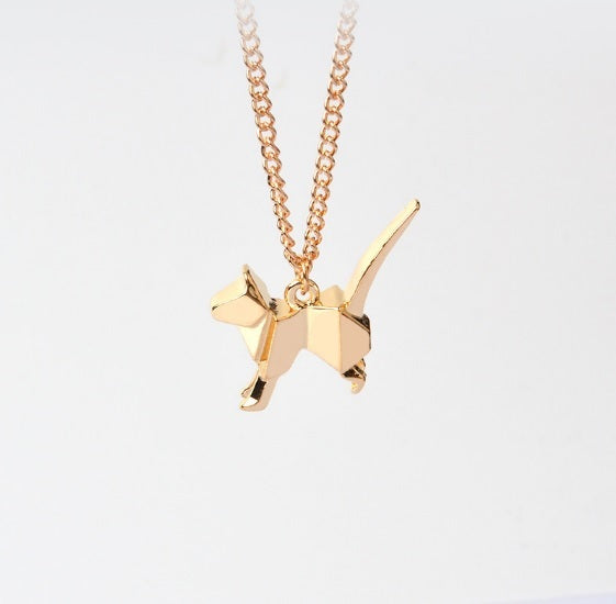 Origami Cat Stylish Necklace Kitsch Gold Rose Silver Black Kawaii Unique - Gold