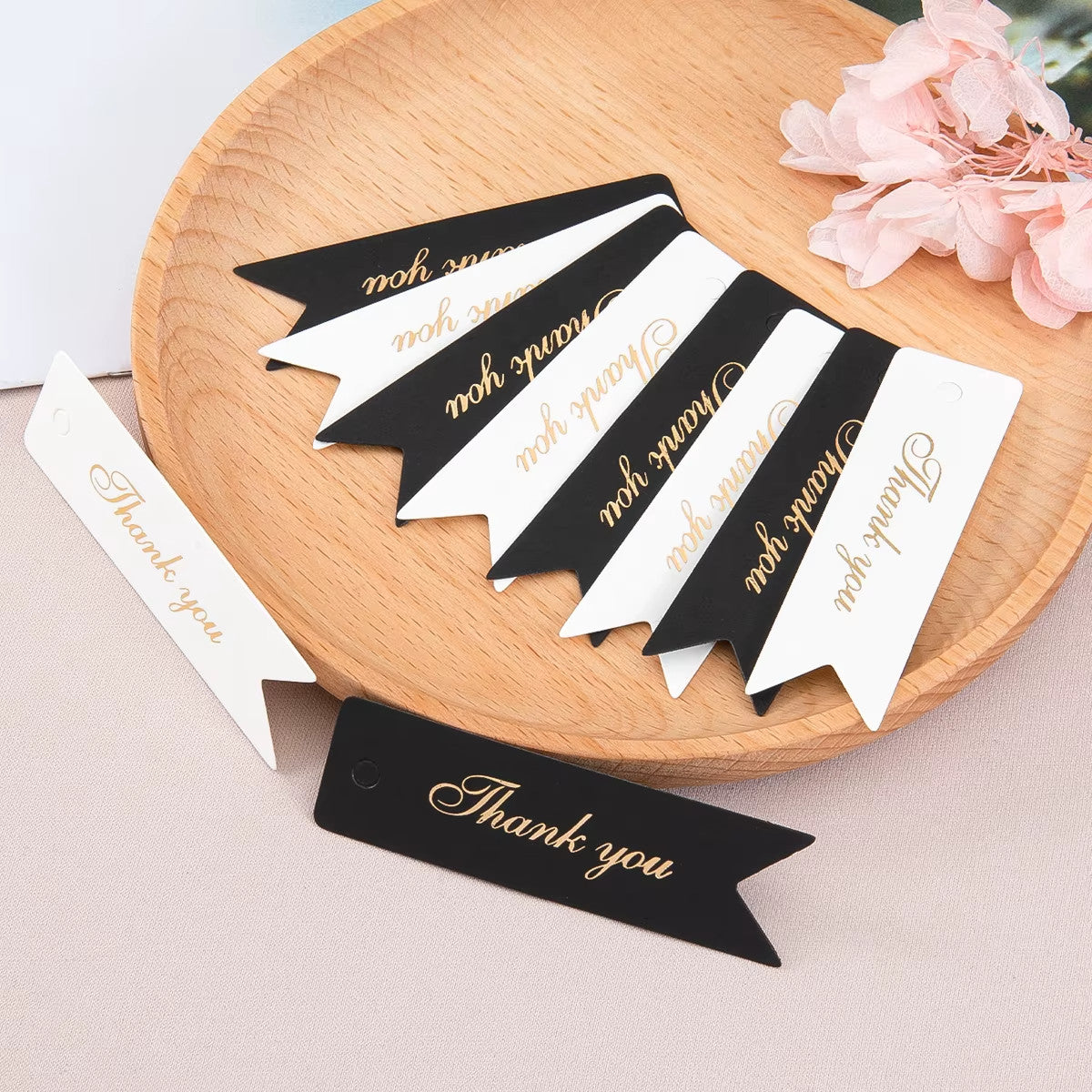 100 x Long Craft Paper Tags 'Thank You' Black or White Hand Made Gift Tag 7x2cm