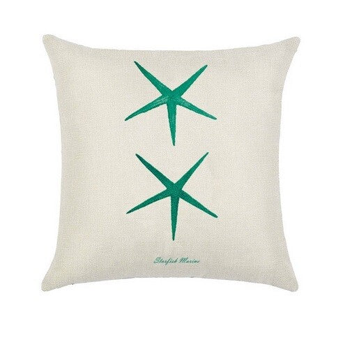 CUSHION COVER DECORATIVE NAUTICAL BEACH CHIC SEAHORSE CORAL DESIGNS 45 x 45 CM - Green Starfish