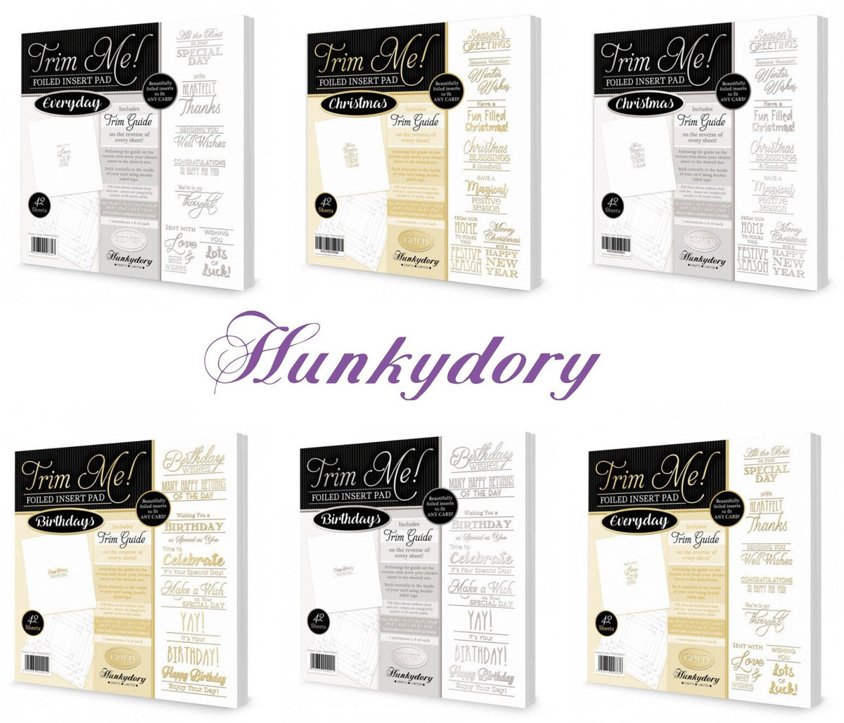 Hunkydory Trim Me! Foiled Inserts Birthday Everyday Christmas - Pack of 7 Sheets