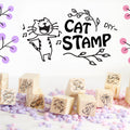 12 Piece Rubber & Wood Stamp Set Craft Stamps Cat Dog Flower DIY Card Scrap Book - Cat