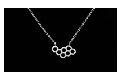 Geometric Honeycomb Beehive Delicate Necklace Rose Gold Silver Pendant Unique - Silver