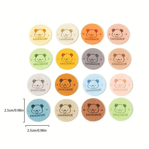 10 Sew On Handmade Labels Tag Bear Faux Leather Knitting Tags Crochet Label