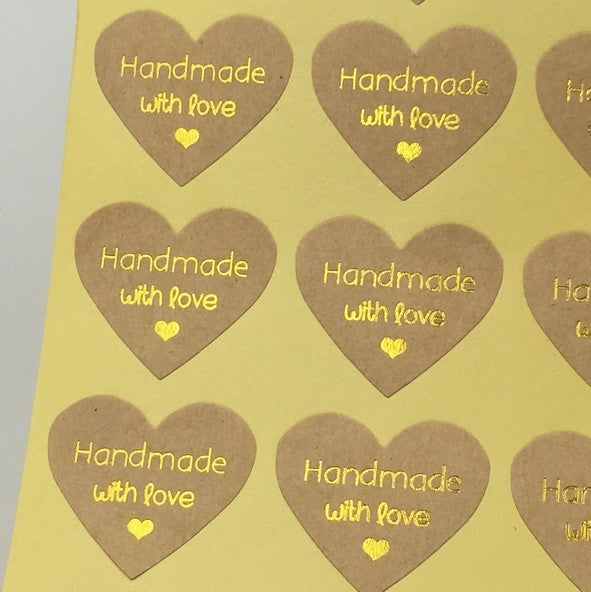 Heart Labels Handmade with Love Gift Craft Stickers Seal White Brown Pink