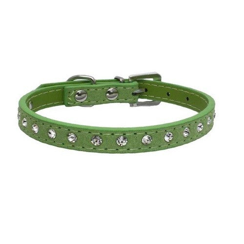 Suede Leather Dog Collar Diamante Puppy Bling Yorkie Teacup Chihuahua & Upwards - Green