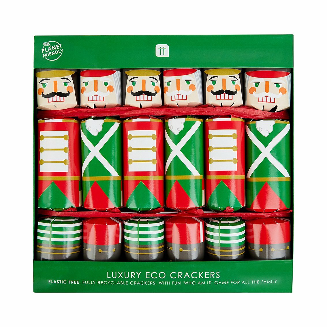 Christmas Crackers & Festive Saucer Crackers Botanical Holly Nutcracker Cracker - Nutcracker "Who Am I ?" Crackers 6 Pack