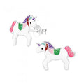 925 Sterling Silver Multi Glitter Unicorn Stud Earrings 15x11mm & Gift Box #10