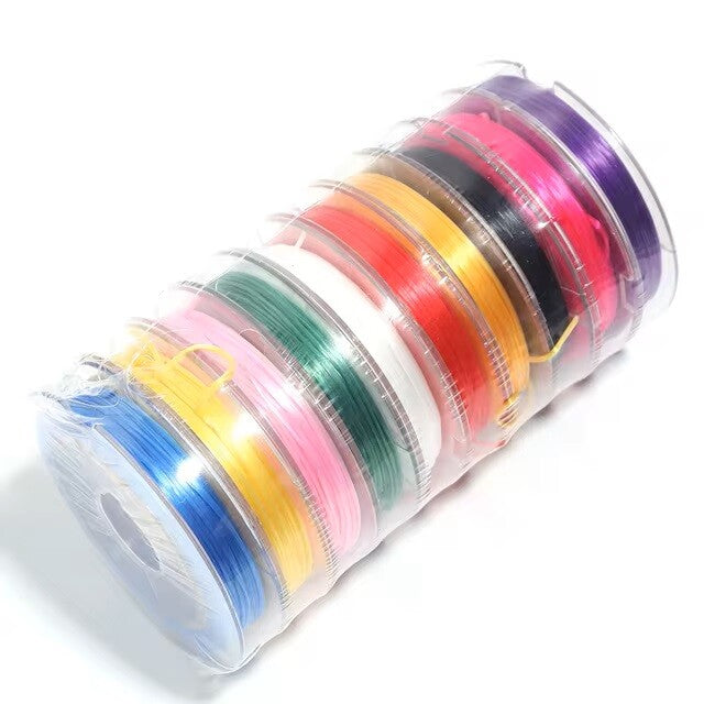 10m Colour Elastic Stretchy Thread Beading Cord String Jewellery Bracelet Making - 10 Pack of Mixed Colours