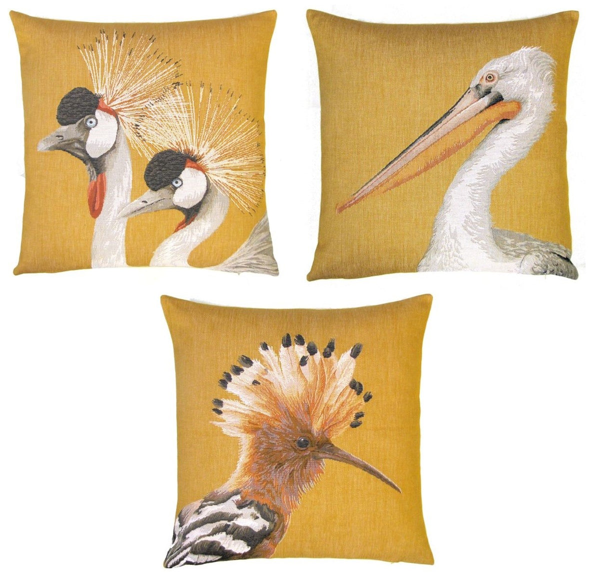 Tropical Birds Crane Pelican Hoopoe Tapestry Cushion Covers 19" x 19"