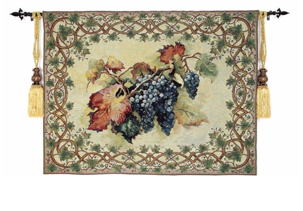 Tapestry Autumnal Grape Vine Grapes Rustic Wall Art 100x138cm