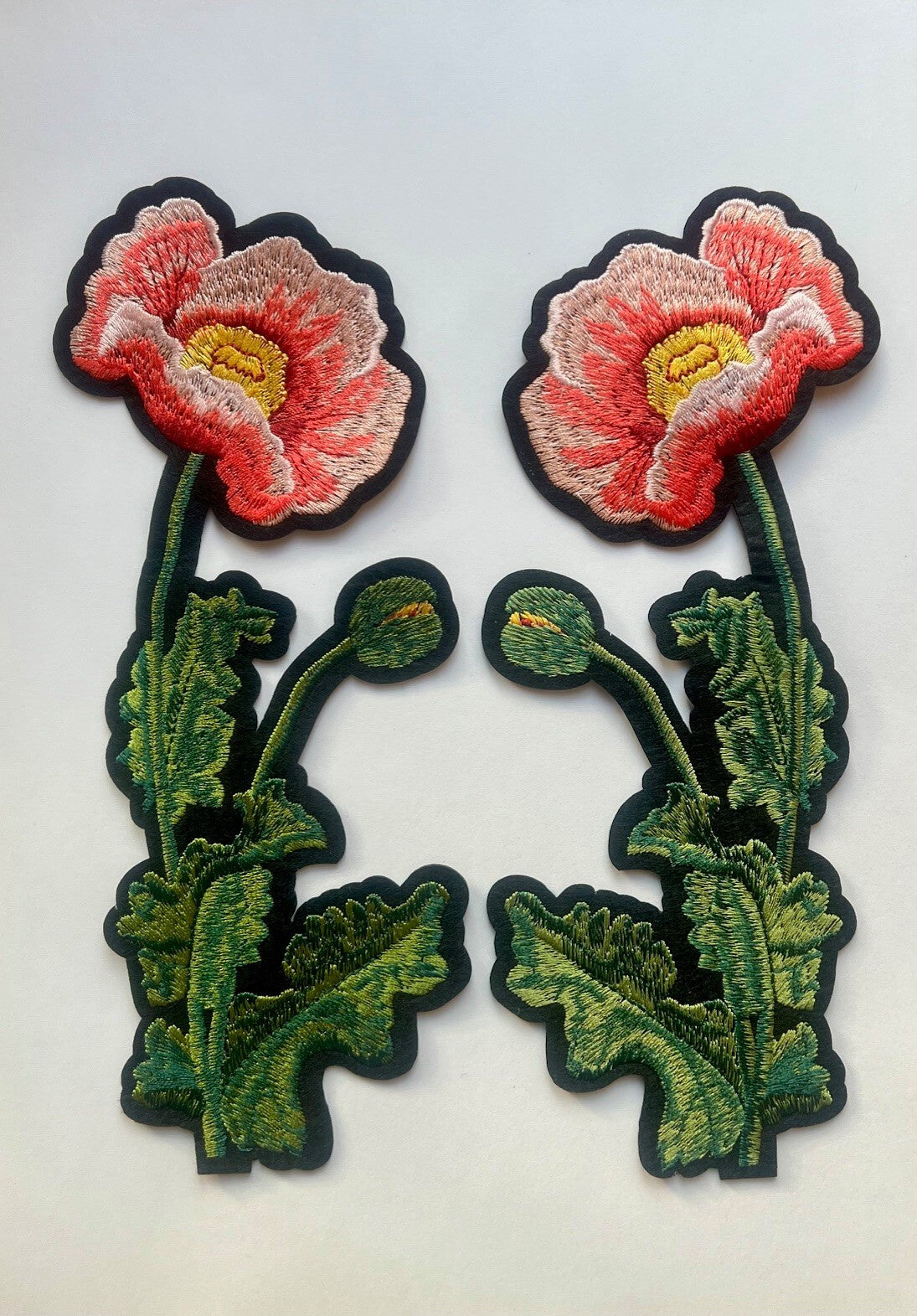 Pair of Peach Poppy Flower Patches Salmon Poppies Iron on / Sew on / Glue on