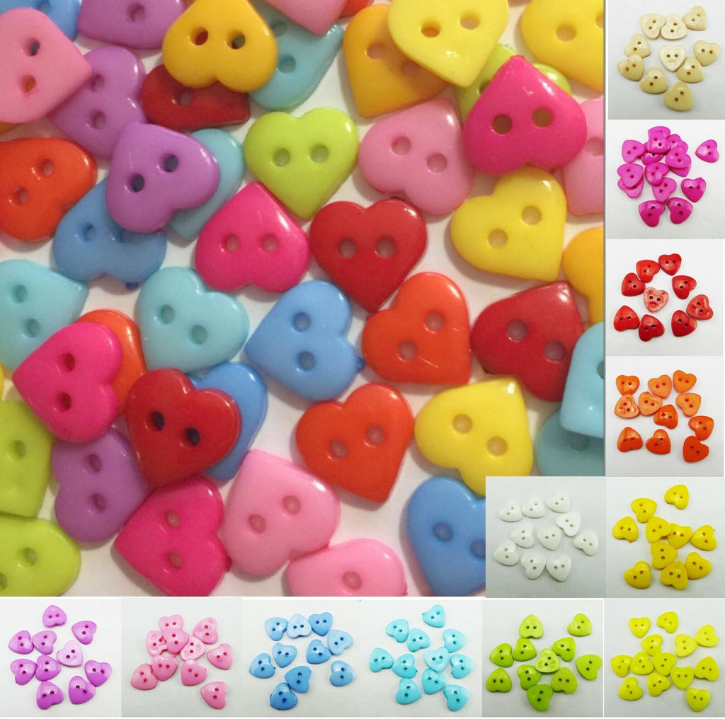 Heart Buttons 11mm - 2 Hole - Sewing Knitting Customise Craft Scrapbook