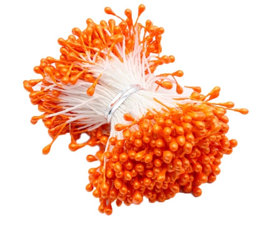 Artificial Flower Stamen Double Head Eco Friendly Wedding Floral Craft - 3mm - Orange