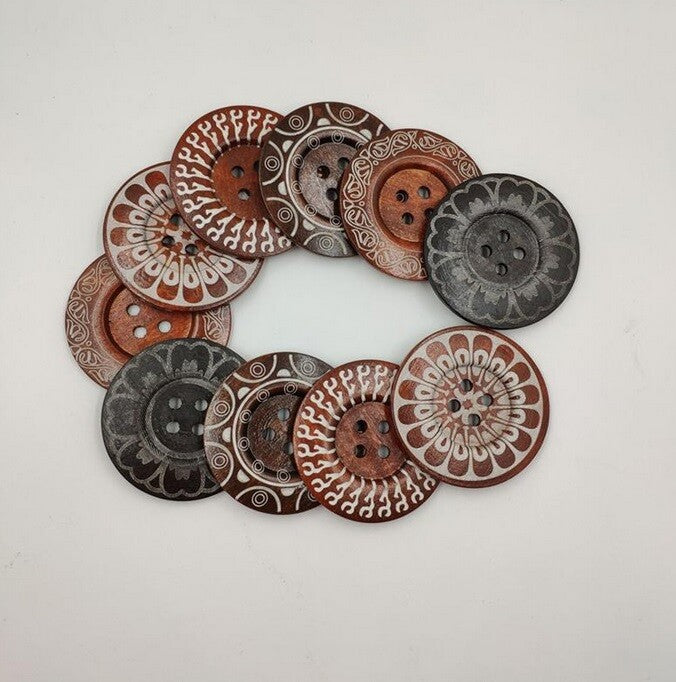 1 x Large Wooden Handmade Etched Buttons 4 Hole 60mm Sewing Craft Scrapbook Gift