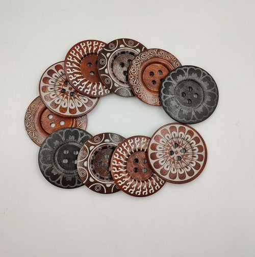 1 x Large Wooden Handmade Etched Buttons 4 Hole 60mm Sewing Craft Scrapbook Gift