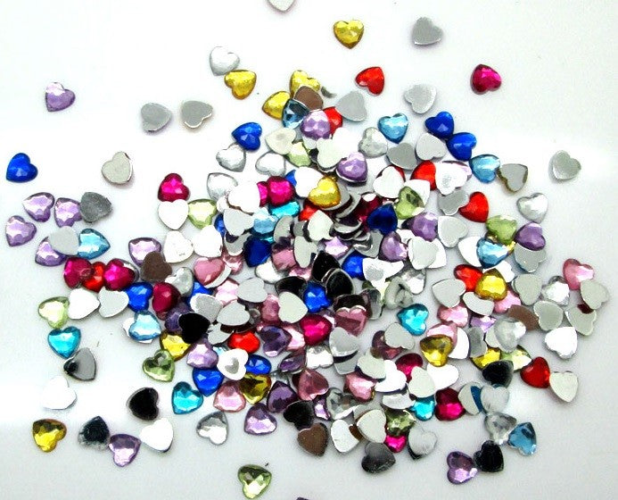 1000 x ACRYLIC HEART FLAT BACK SHAPES MIX COLOURS 6mm CRAFT WEDDING BIRTHDAY
