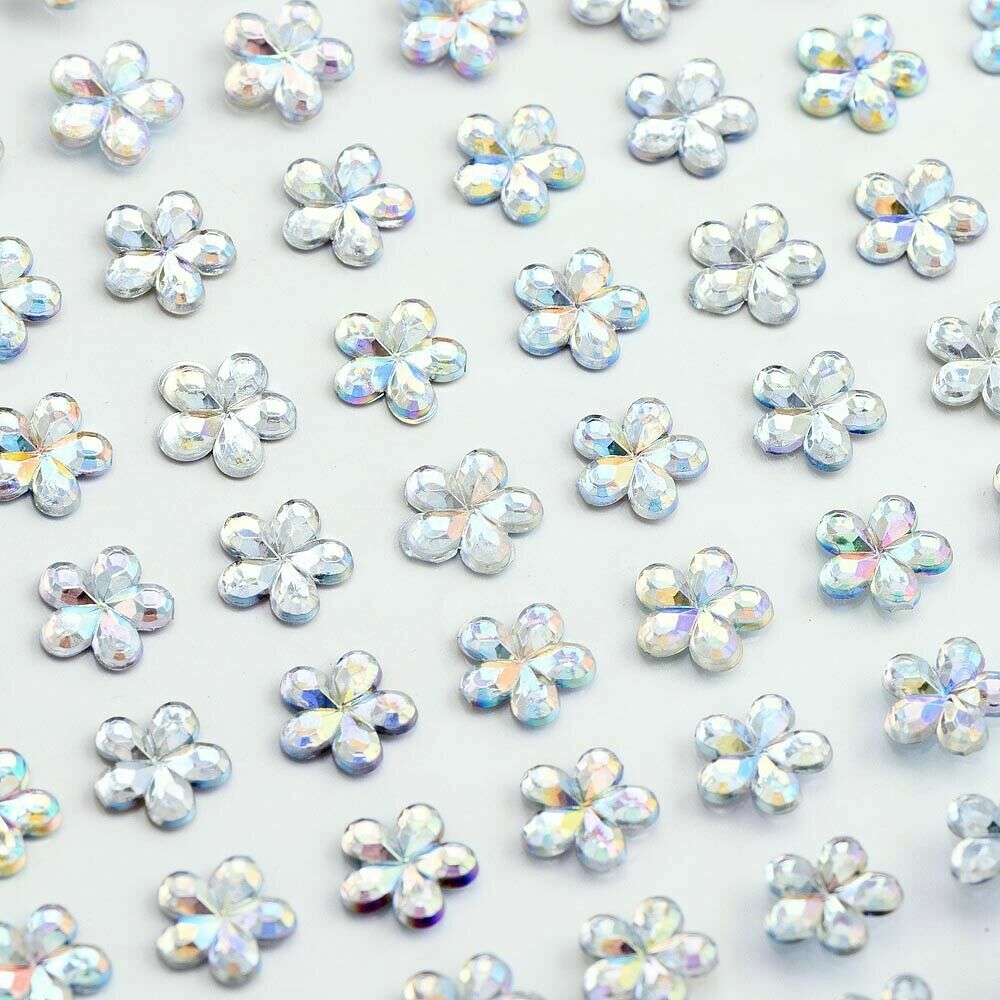 Flower Self Adhesive Craft Diamante Rhinestone Flower Gems Stick on Crystals - Iridescent AB