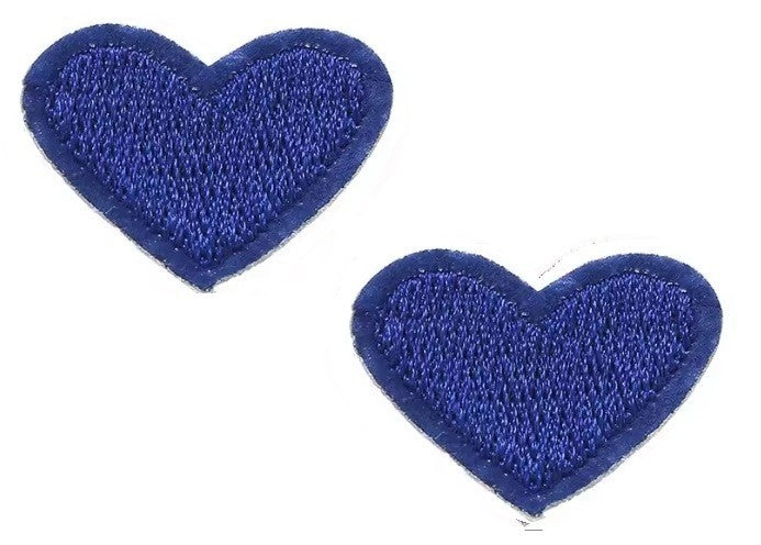 2 Dark Blue Heart Patches Iron On Sew On Hearts Patch Embroidered Badges