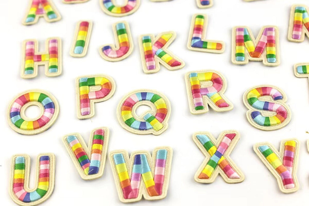 Multi Colour Rainbow Letter Patch Patches Iron on Sew on Alphabet Letters 5.5cm