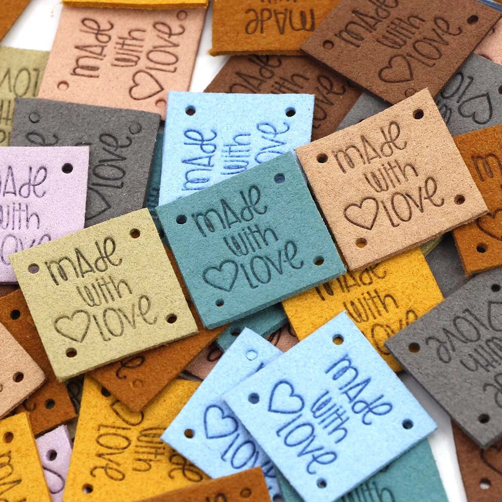 Faux Suede Leather Labels MADE WITH LOVE Square Clothing Tag Label Tags 25x25mm