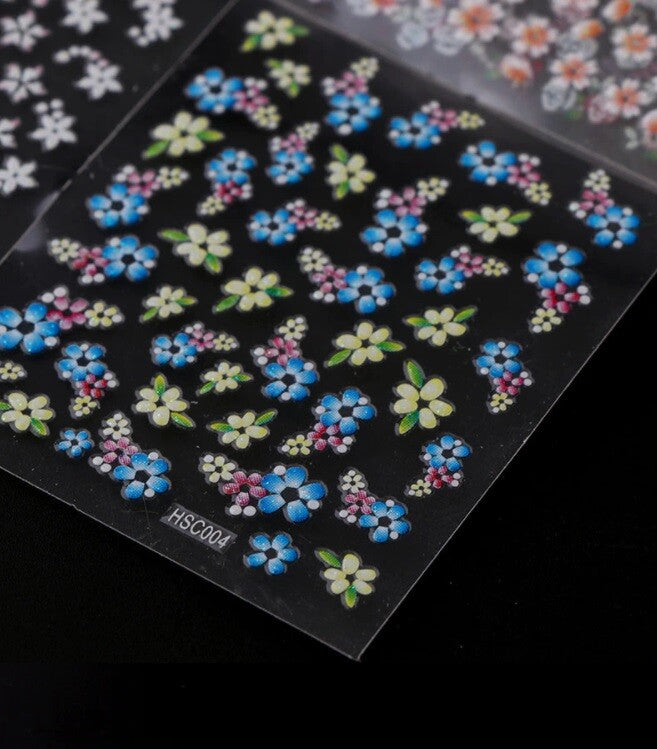 1 Sheet of 3D Nail Art Lace Stickers Decals Transfers Flowers Black White