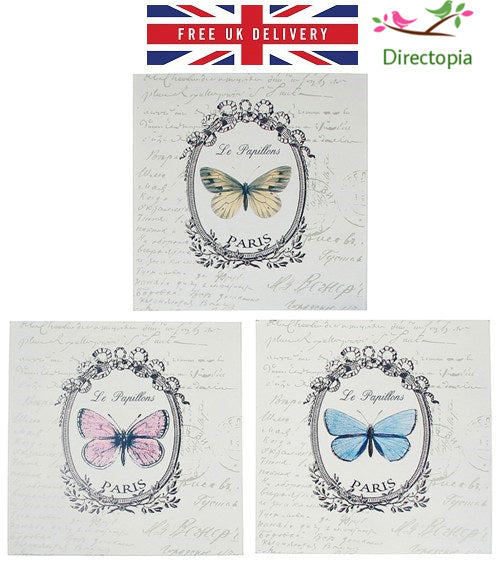 Butterfly Le Papillon Square Metal Wall Hanging Paris Country Chic Nature Plaque