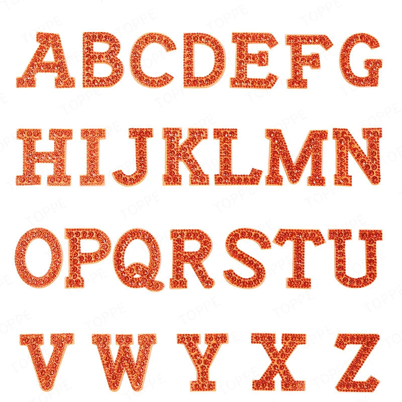 5.5cm 3D Rhinestone Orange Patches Letter Alphabet Patch Iron on Letters Words