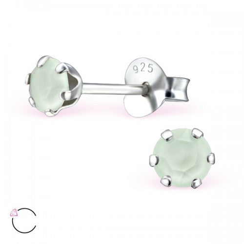 925 Sterling Silver Crystal 4mm Studs Earrings & Gift Bag 390 - Powder Green