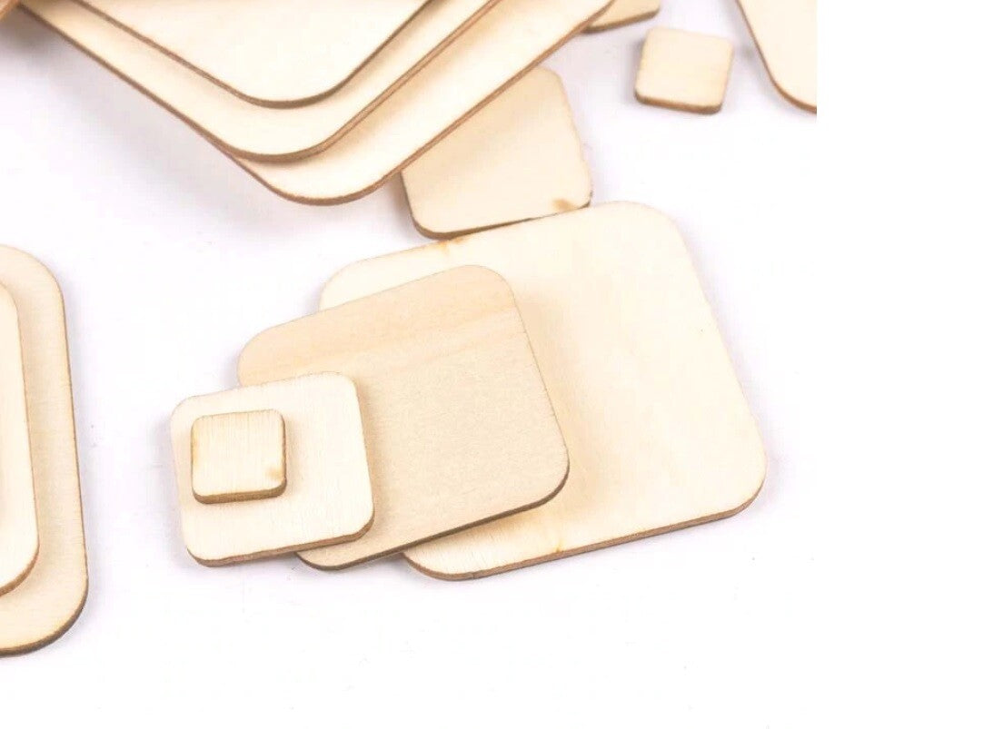 Wooden Square Flat Shape Craft Wood Curved Edge Tag Embellishments Decoration
