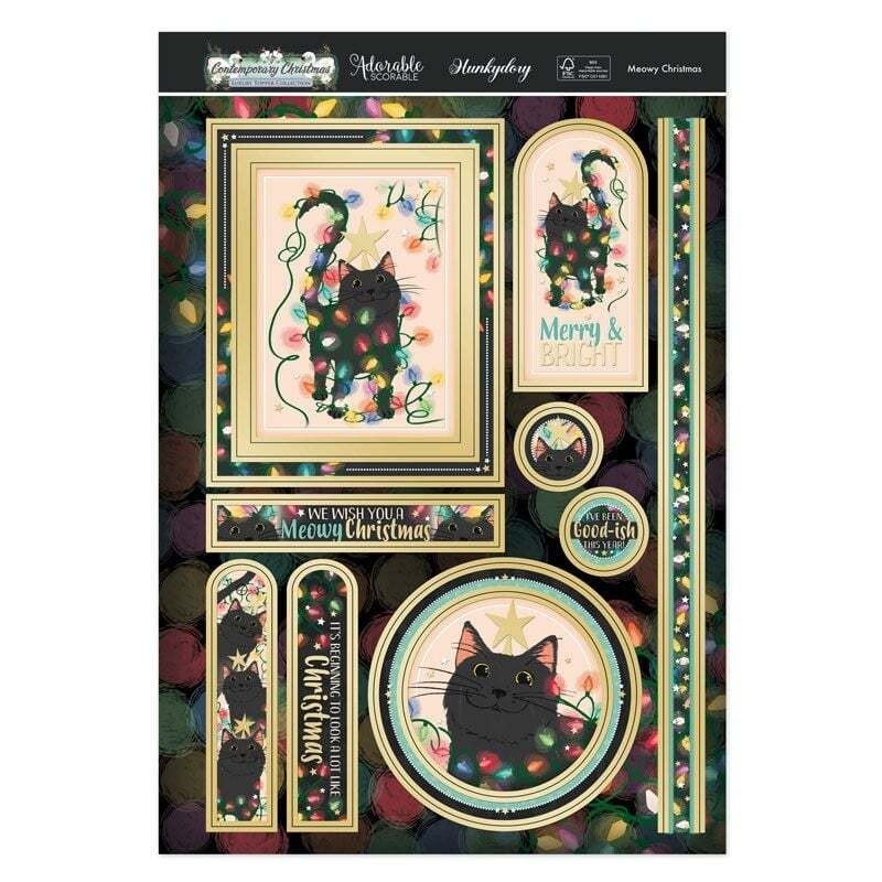 Hunkydory Christmas A4 Card Die Cut Topper Sheet Luxury Toppers for Craft Cards - Meowy Christmas