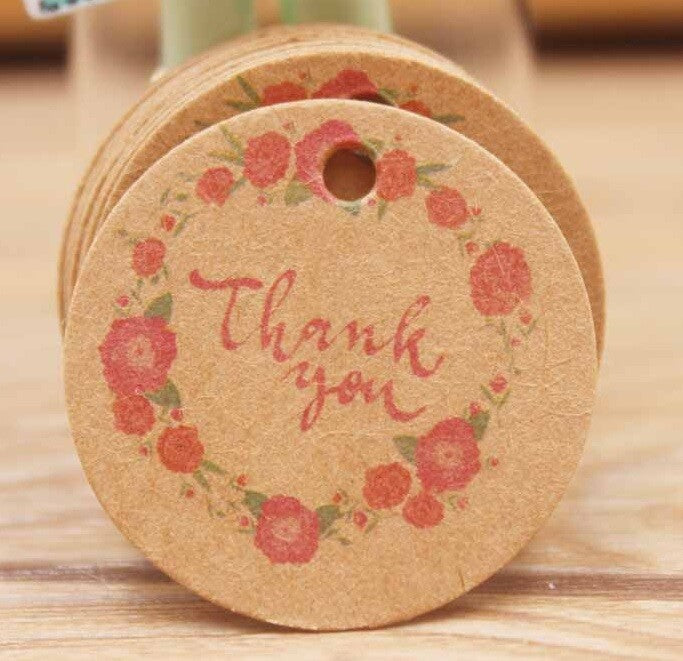 Round Tags Thank You Tag Floral Craft Gift Food Jewellery Handmade Gifts 3cm - 5