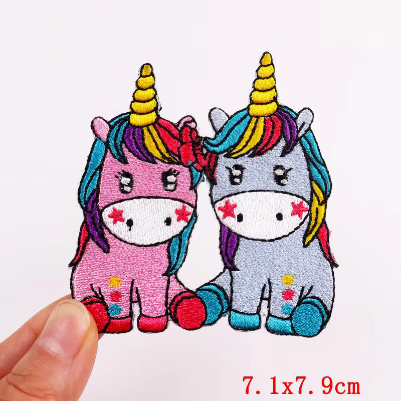 Unicorn Patch Rainbow Embroidered Iron on Sew on Patches Clothing Applique - 2 Unicorns
