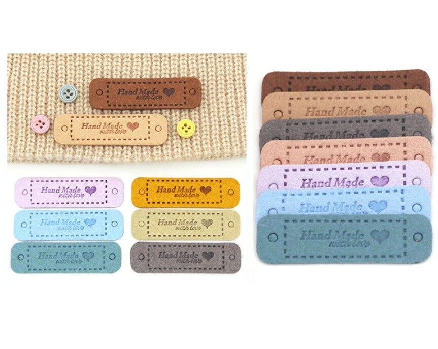 Faux Suede Leather Labels Hand Made with Love Clothing Tag Label Tags 15x56mm
