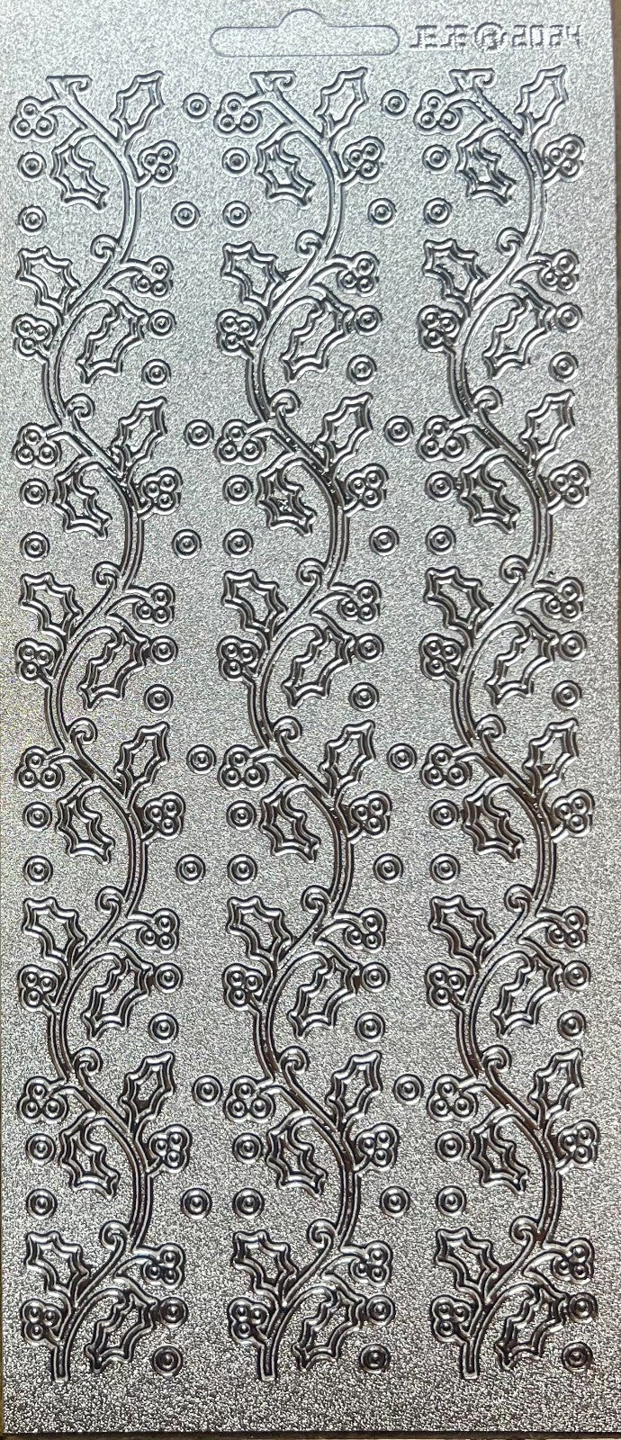 Pearl Glitter Holly Merry Christmas Peel Off Sticker Card Making Craft Stickers - Silver