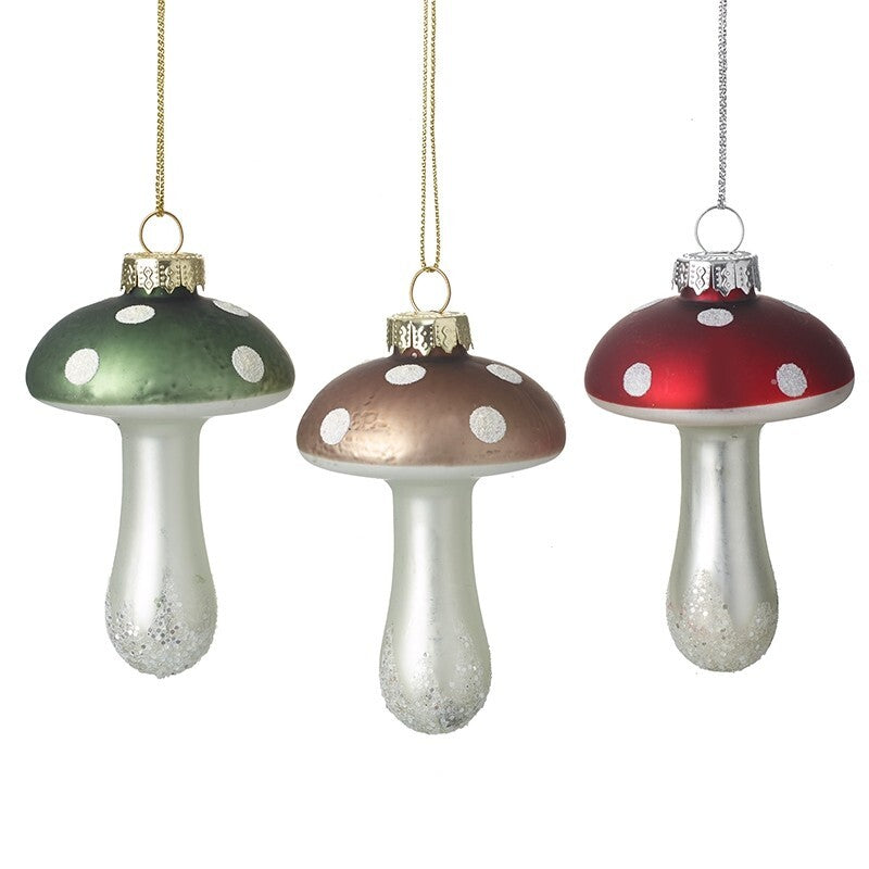 Glass Handcrafted Baubles Premium Traditional Christmas Tree Decoration - 3 Pack of Glass Mushrooms