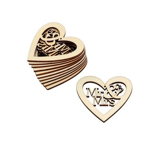 Wooden Heart Shape Love With String Embellishment Craft Wedding Vintage Gift Tag - Mr & Mrs Natural 8x8cm