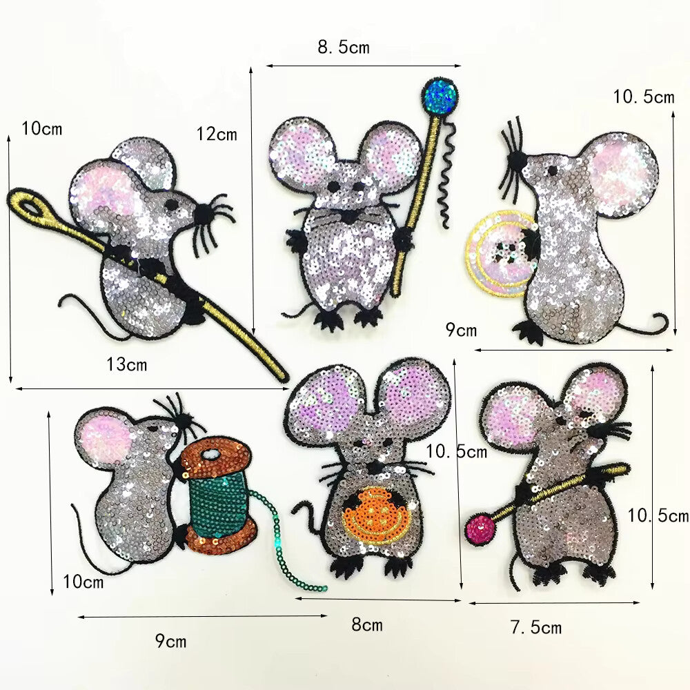 Mouse Patch Patches Sequins Mice Iron on Applique Customise Clothing