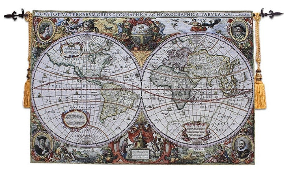 Old World Globe Map Loom Woven Tapestry 98x140cm