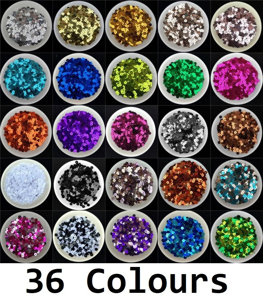 550 / 1200 Round 5mm Loose Sequin Sewing Trim Costume Sequins Craft - 36 COLOURS