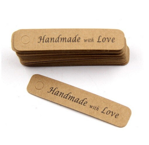 Craft Paper Long Tags Handmade with Love & String Gift Food Jewellery 7x1cm