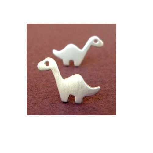 Tiny Dinosaur Stud Earrings Gold & Silver T-Rex Velociraptor & Gift Box - Brontosaurus