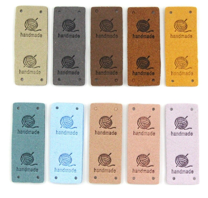 Faux Suede Wool Design Labels HAND MADE With Love Clothing Tag Label Tags 2x5cm