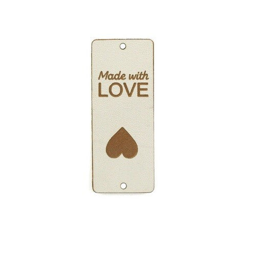 Faux Leather Labels Made with Love Sew On Garment Clothing Label Tags 50x20mm - White Design 2