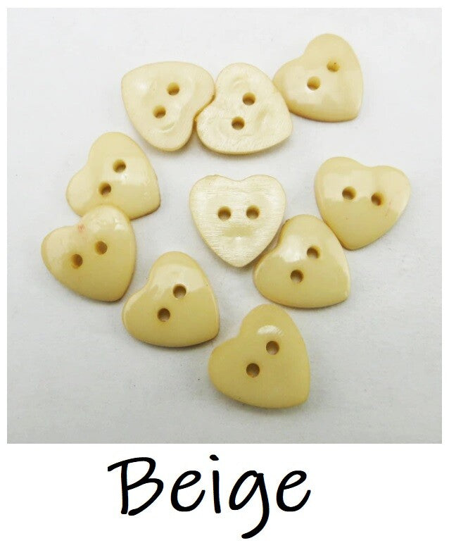 Heart Buttons 11mm - 2 Hole - Sewing Knitting Customise Craft Scrapbook - Beige