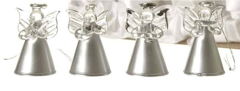 Glass Handcrafted Baubles Premium Traditional Christmas Tree Decoration - 4 Pack Hanging Glass Silver Angels